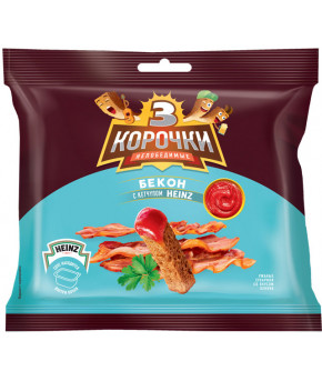 Сухарики 3 корочки ржаные со вкусом бекона и кетупом Heinz 60г