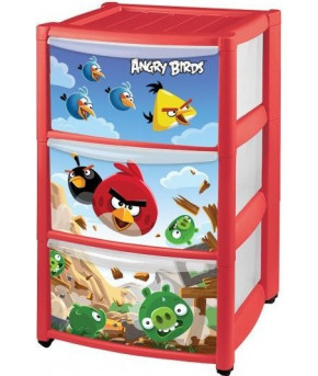 Комод Пластишка с аппликацией на колесах Angry Birds 3 ящика, красный